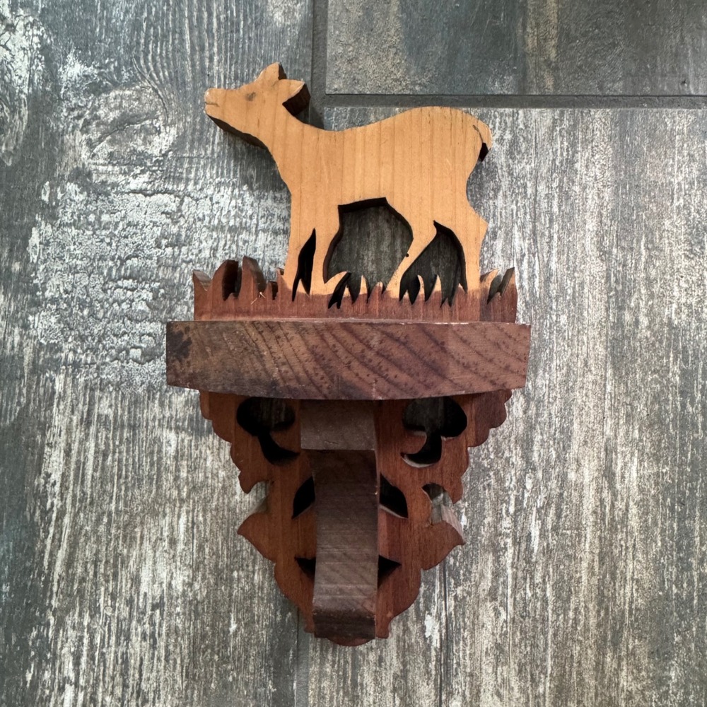 Vintage Wood Cow Wall Shelf Hand Carved‎ Rustic Cabin Decor Small Floating decor